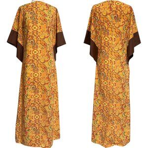 70s vintage psychedelic maxi hippy dress flared bell sleeve boho relaxed.